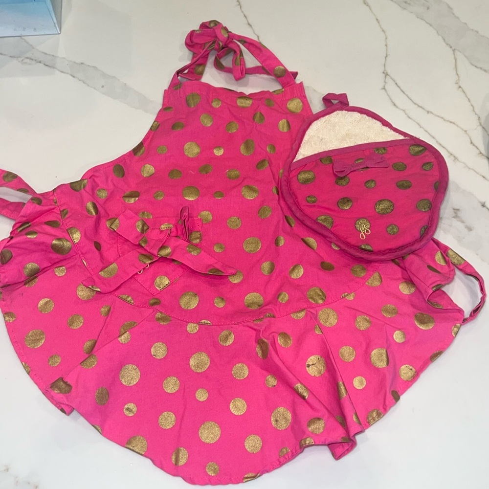 Jessie Steele Childs apron & pot holder - hot pink gold polka dot design SET 🩷